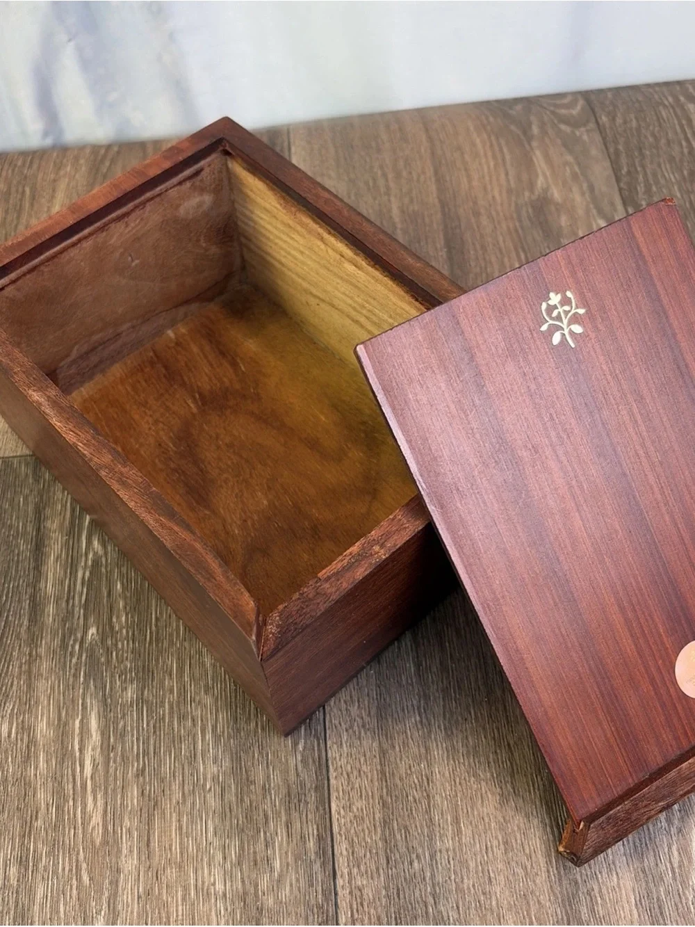 Hand-Carved Wooden Storage Box in Dark Brown